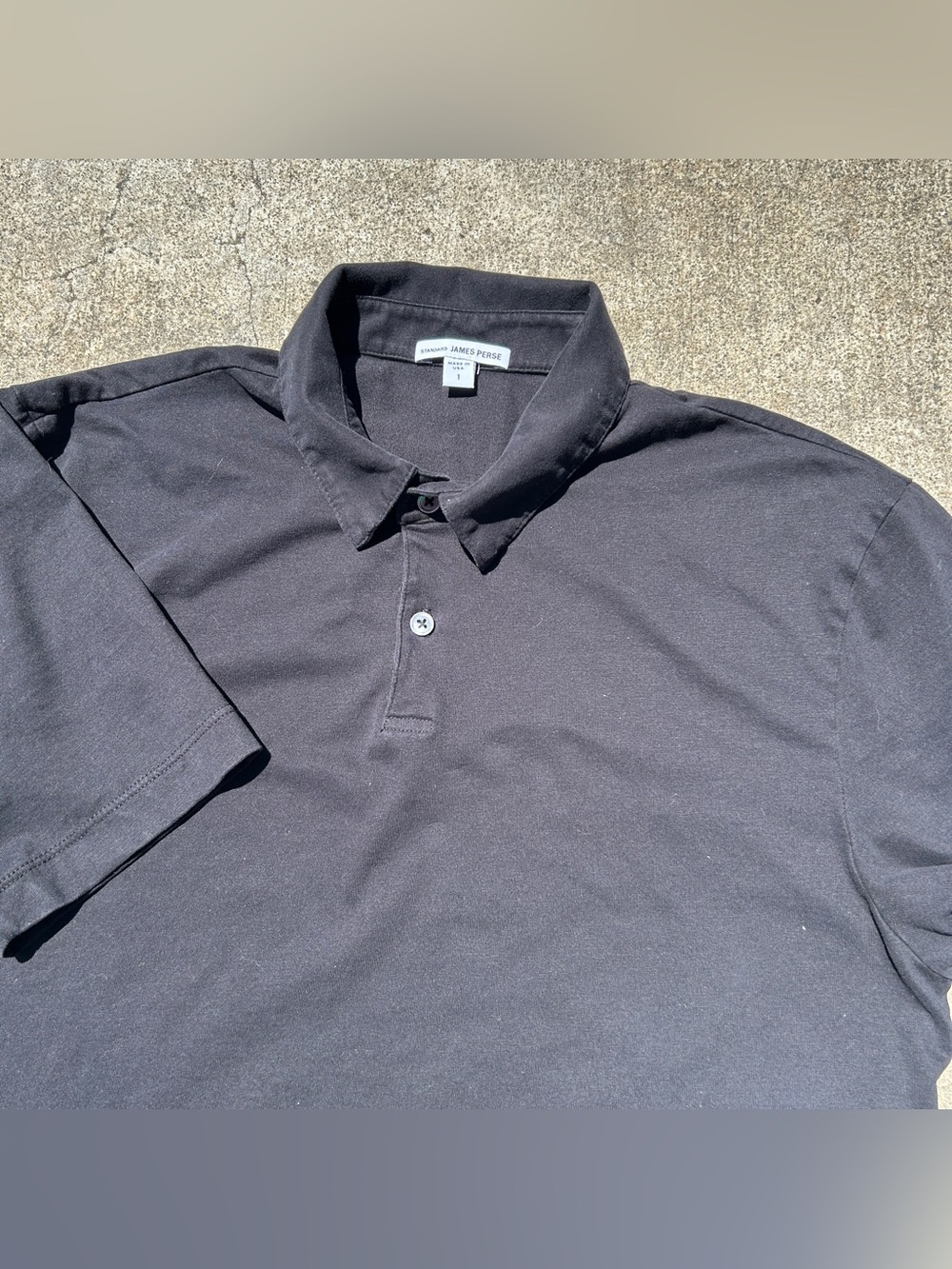 James Perse Black Soft Polo Casual Shirt Short Sleeve Made In USA Sz Mens 1 / S